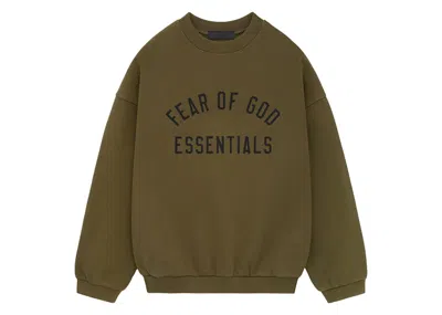 Pre-owned Fear Of God Men's  Essentials Fleece Crewneck Sweatshirt In Olive