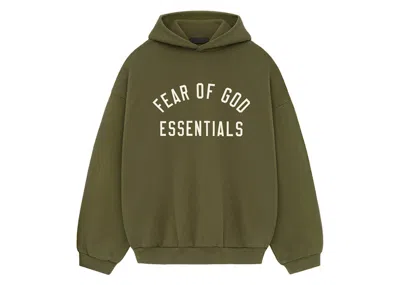 Pre-owned Fear Of God Men's  Essentials Fleece Hoodie In Military In Green