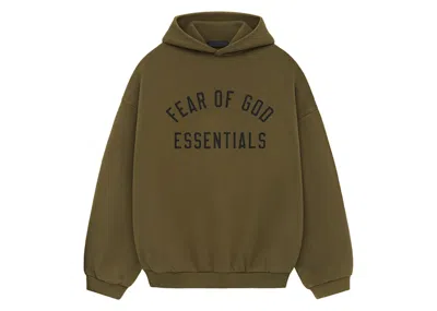 Pre-owned Fear Of God Men's  Essentials Fleece Hoodie In Olive In Green