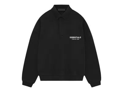 Pre-owned Fear Of God Men's  Essentials Fleece Polo Shirt (fw24) In Black