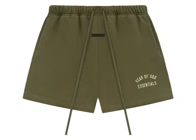 Pre-owned Fear Of God Men's  Essentials Fleece Soccer Short In Military