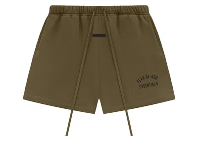 Pre-owned Fear Of God Men's  Essentials Fleece Soccer Short In Olive