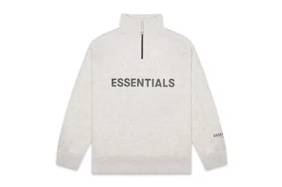 Pre-owned Fear Of God Men's  Essentials Half Zip Pullover Sweater/light Heatherheather/light Heather In Oatmeal In Brown