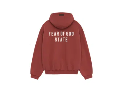 Pre-owned Fear Of God Men's  Essentials Heavy Fleece Fullzip Hoodie In Crimson