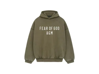 Pre-owned Fear Of God Men's  Essentials Heavy Fleece Hoodie In Military