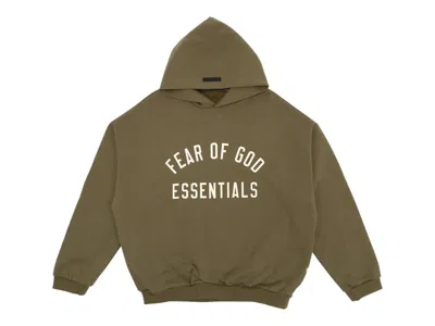 Pre-owned Fear Of God Men's  Essentials Heavy Fleece Hoodie In Military In Green