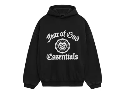 Pre-owned Fear Of God Men's  Essentials Heavy Fleece Vintage Shrunken Hoodie In Black