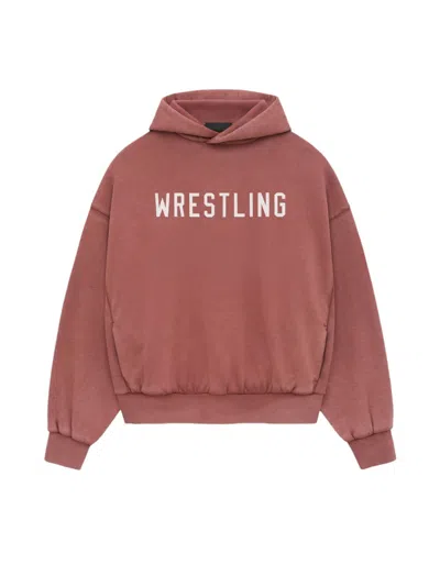 Pre-owned Fear Of God Men's  Essentials Heavy Fleece Vintage Shrunken Hoodie In Crimson In Red
