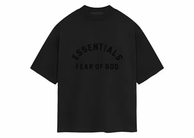 Pre-owned Fear Of God Men's  Essentials Heavy Jersey Crewneck Sweatshirt Tee Shirt In Jet Black