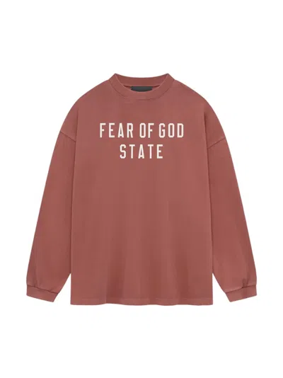 Pre-owned Fear Of God Men's  Essentials Heavy Longsleeve Tee Shirt In Crimson In Red