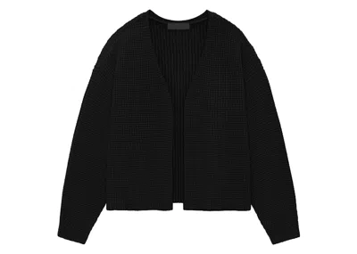Pre-owned Fear Of God Men's  Essentials Heavy Waffle Cardigan In Black
