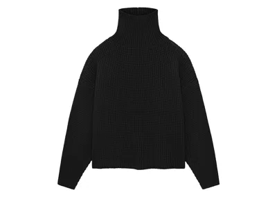 Pre-owned Fear Of God Men's  Essentials Heavy Waffle Turtleneck In Black