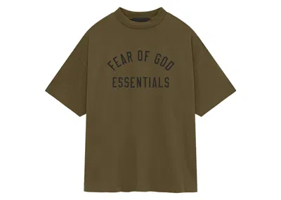 Pre-owned Fear Of God Men's  Essentials Jersey Crewneck Sweatshirt Tee Shirt In Olive