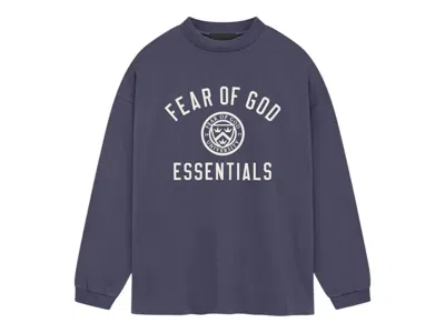 Pre-owned Fear Of God Men's  Essentials Jersey Long Sleeve Tee Shirt In Marine