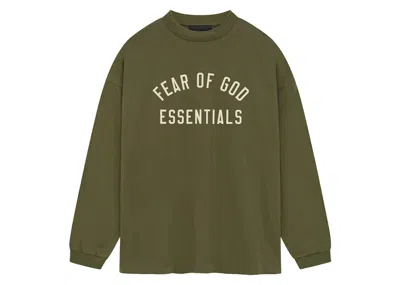 Pre-owned Fear Of God Men's  Essentials Jersey Long Sleeve Tee Shirt In Military