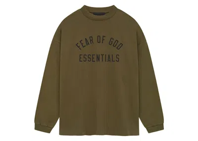 Pre-owned Fear Of God Men's  Essentials Jersey Long Sleeve Tee Shirt In Olive