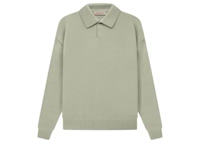 Pre-owned Fear Of God Men's  Essentials Knit Long Sleeve Polo Shirt In Seafoam