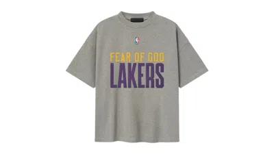 Pre-owned Fear Of God Men's  Essentials Lakers 90's Tee Shirt In Concrete Heather