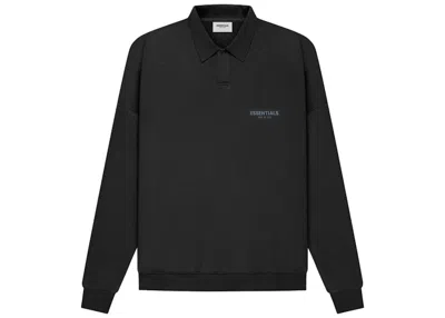 Pre-owned Fear Of God Men's  Essentials Long Sleeve French Terry Polo Shirt In Black
