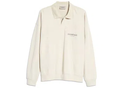 Pre-owned Fear Of God Men's  Essentials Long Sleeve French Terry Polo Shirt In Stone/oat