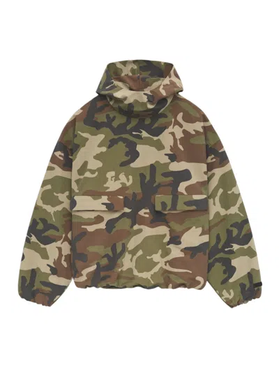 Pre-owned Fear Of God Men's  Essentials Military Nylon Hooded Anorak In Jacket Woodland Camo In Multi