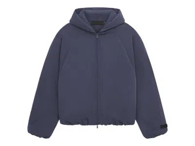 Pre-owned Fear Of God Men's  Essentials Military Nylon Hooded Bomber Jacket In Marine In Blue