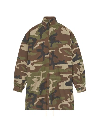 Pre-owned Fear Of God Men's  Essentials Military Nylon Mockneck Anorak In Jacket Woodland Camo In Multi