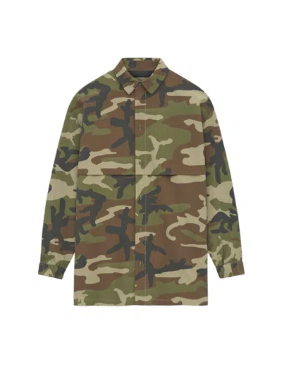 Pre-owned Fear Of God Men's  Essentials Military Nylon Overshirt In Woodland Camo