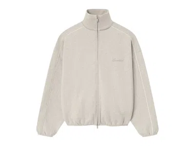 Pre-owned Fear Of God Men's  Essentials Modern Fleece Piping Track Jacket In Heather Stone/cloud White