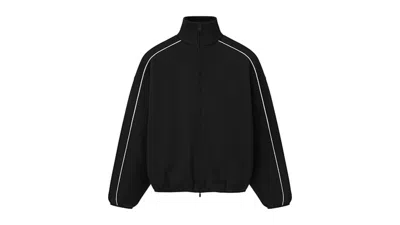 Pre-owned Fear Of God Men's  Essentials Modern Piping Track Jacket In Jet Black/cloud White