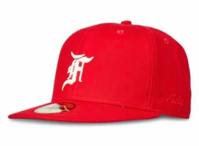 Pre-owned Fear Of God Men's  Essentials New Era Fitted Cap (fw20) In Red/white In Multi