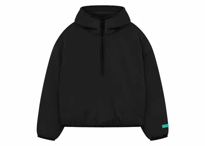 Pre-owned Fear Of God Men's  Essentials Nylon Filled Halfzip Hoodie In Jet Black