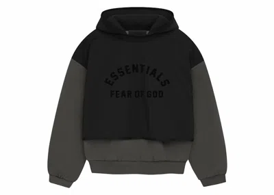 Pre-owned Fear Of God Men's  Essentials Nylon Fleece Hooded Sweater In Ink/jet Black