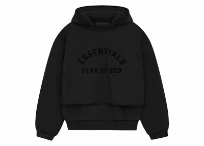Pre-owned Fear Of God Men's  Essentials Nylon Fleece Hooded Sweater In Jet Black