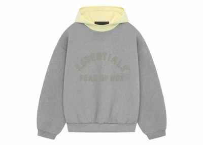 Pre-owned Fear Of God Men's  Essentials Nylon Fleece Hoodie In Dark Heather Oatmeal/garden Yellow