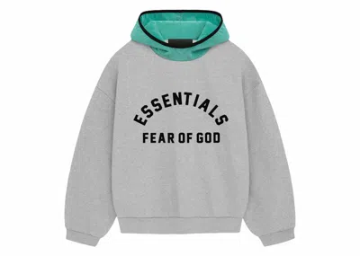 Pre-owned Fear Of God Men's  Essentials Nylon Fleece Hoodie In Light Heather Grey/mint Leaf