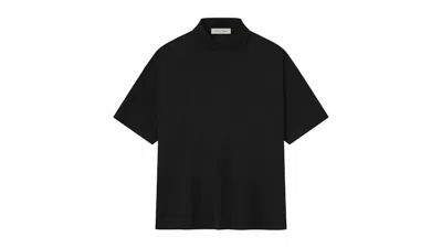 Pre-owned Fear Of God Men's  Essentials Pique 90's Polo Sleeve Tee Shirt In Jet Black