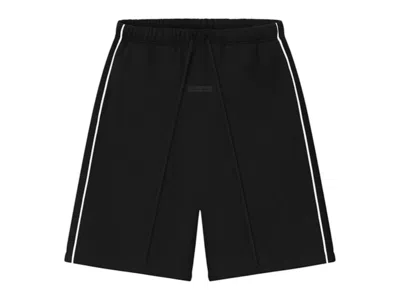 Pre-owned Fear Of God Men's  Essentials Relaxed Fleece Piping Sweatshort In Jet Black/cloud White