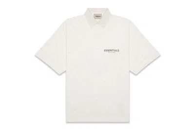 Pre-owned Fear Of God Men's  Essentials Short Sleeve Boxy Polo/light Heatherheather/light Heather In Oatmeal/oa