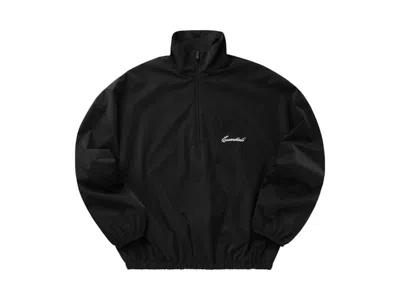 Pre-owned Fear Of God Men's  Essentials Sporty Nylon Half Zip In Jet Black