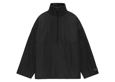 Pre-owned Fear Of God Men's  Essentials Textured Nylon Halfzip Pullover In Black