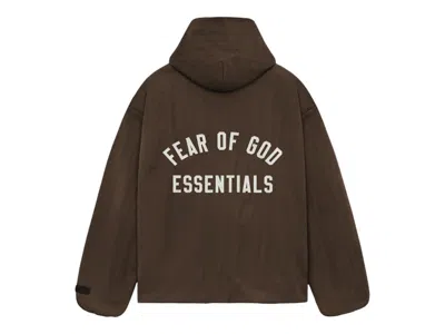 Pre-owned Fear Of God Men's  Essentials Textured Nylon Hooded Coaches Jacket In Brown