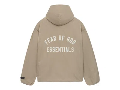 Pre-owned Fear Of God Men's  Essentials Textured Nylon Hooded Coaches Jacket In Desert Sand
