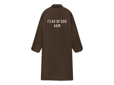 Pre-owned Fear Of God Men's  Essentials Textured Nylon Trench In Brown