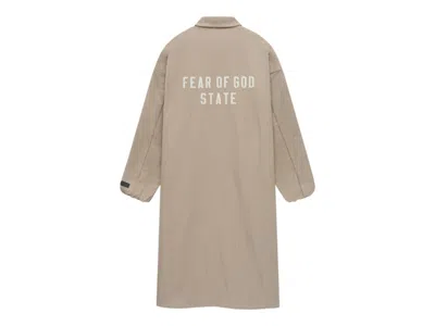 Pre-owned Fear Of God Men's  Essentials Textured Nylon Trench In Desert Sand