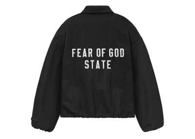 Pre-owned Fear Of God Men's  Essentials Textured Nylon Trucker Jacket In Black