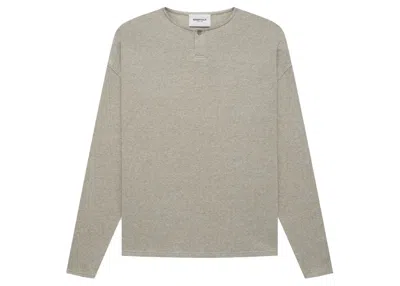 Pre-owned Fear Of God Men's  Essentials Thermal Long Sleeve Henley In Heather In Gray