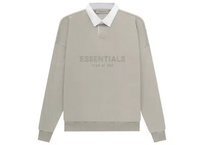 Pre-owned Fear Of God Men's  Essentials Waffle Henley Rugby In Seal In Gray