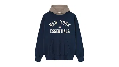 Pre-owned Fear Of God Men's  Essentials Yankees Sport Hoodie In Midnight Navy Blue/homstead Heather