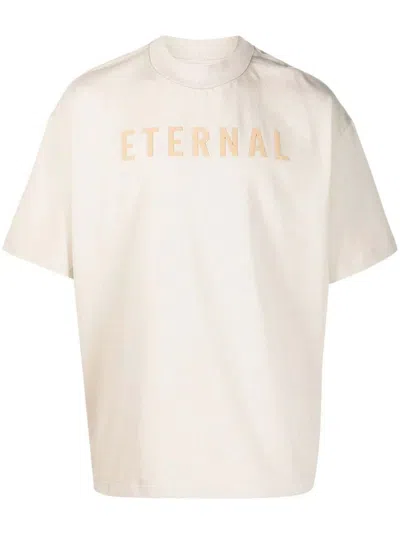 Pre-owned Fear Of God Men's  Eternal Logoflocked Cotton T-shirt In Light Beige